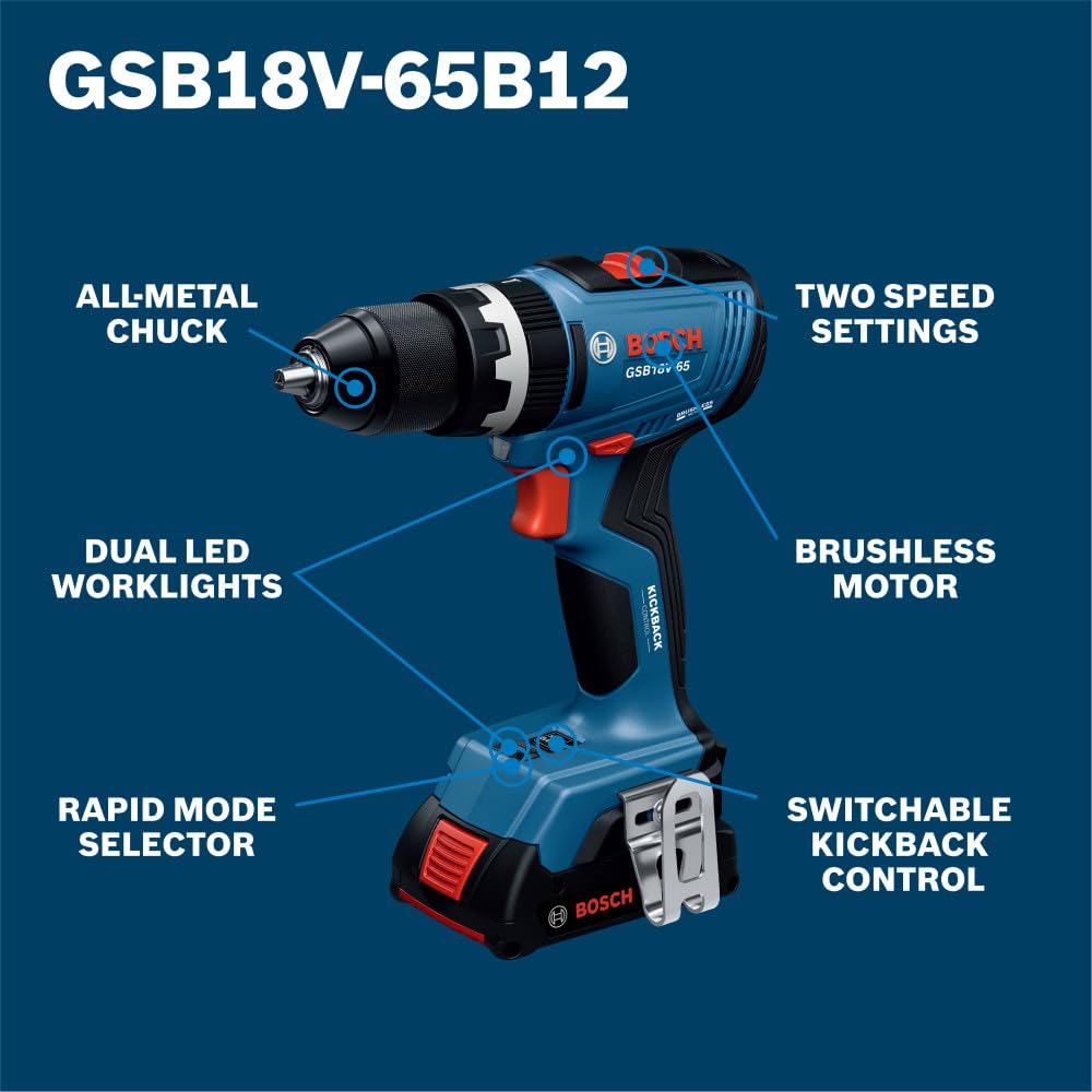 BOSCH GXL18V-241B22 18V 2-Tool Combo Kit - Includes 1/2 In. Hammer Drill/Driver, 2-in-1 Impact Driver/Wrench, (2) 2 Ah Batteries, Charger, Belt Clips, and Carrying Bag