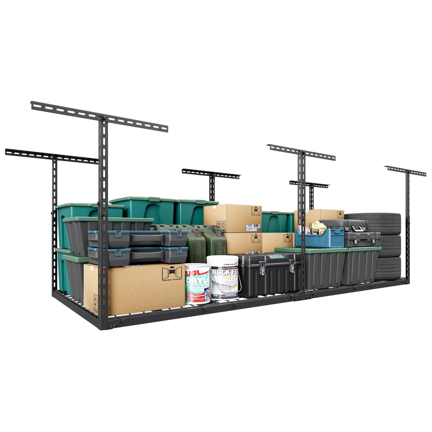 TOPIRON 3x8 FT Overhead Garage Storage Rack, 26"-40" Height Adjustable Heavy Duty Garage Ceiling Storage Rack, 750LBS Capacity Metal Hanging Organizer System for Garage