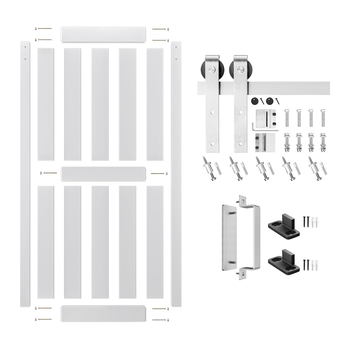 ALAMEDADT 36''x84'' Sliding Barn Door with 6.6 Ft Brushed Nickel Hardware Kit& Handle& Floor Guides,Pre-Drilled Holes Easy Assembly - Include Installation Manual, Water-Proof PVC Surface, H-Frame