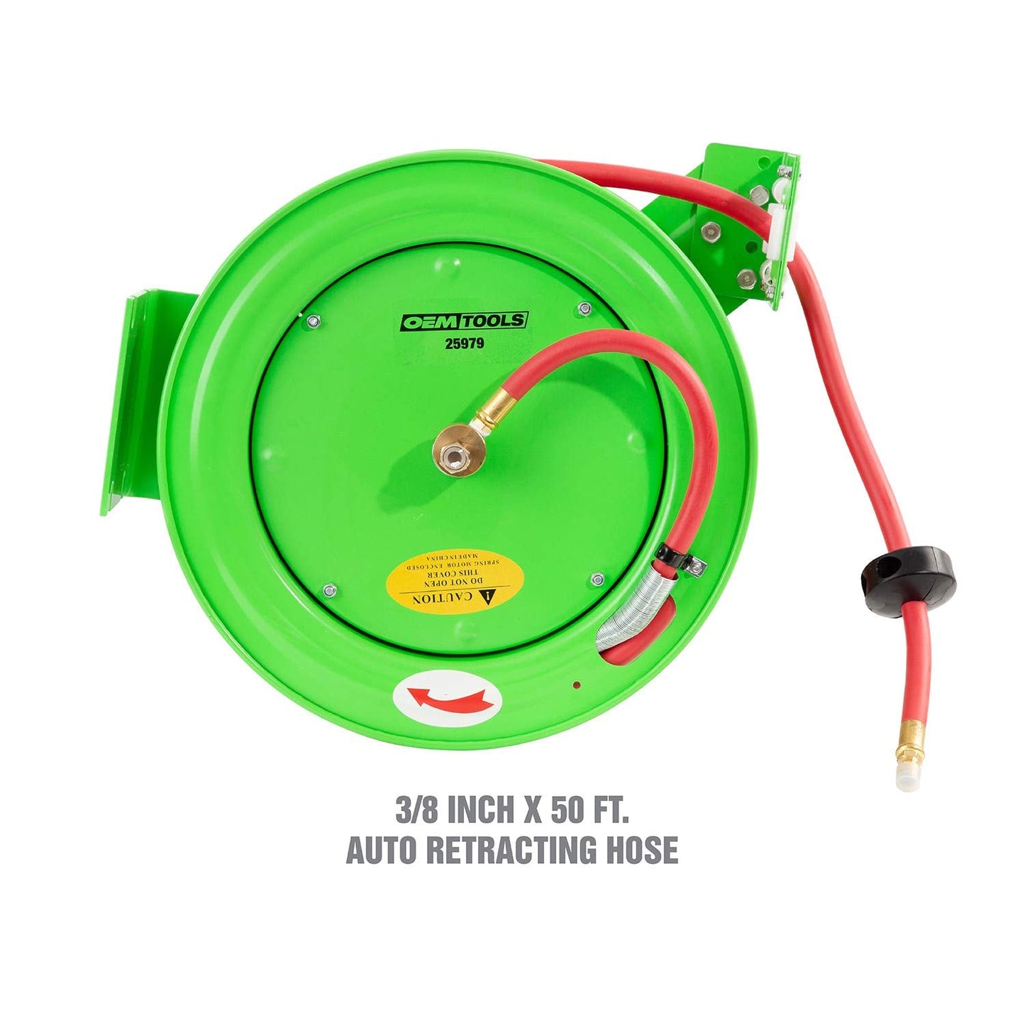 OEMTOOLS 25979 Retractable Air Hose Reel, 3/8" x 50Ft for Shop, Garage, and Jobsite Use, Air Compressor Hose with Wall Mount, 250 PSI, Brass Fittings, Steel Construction