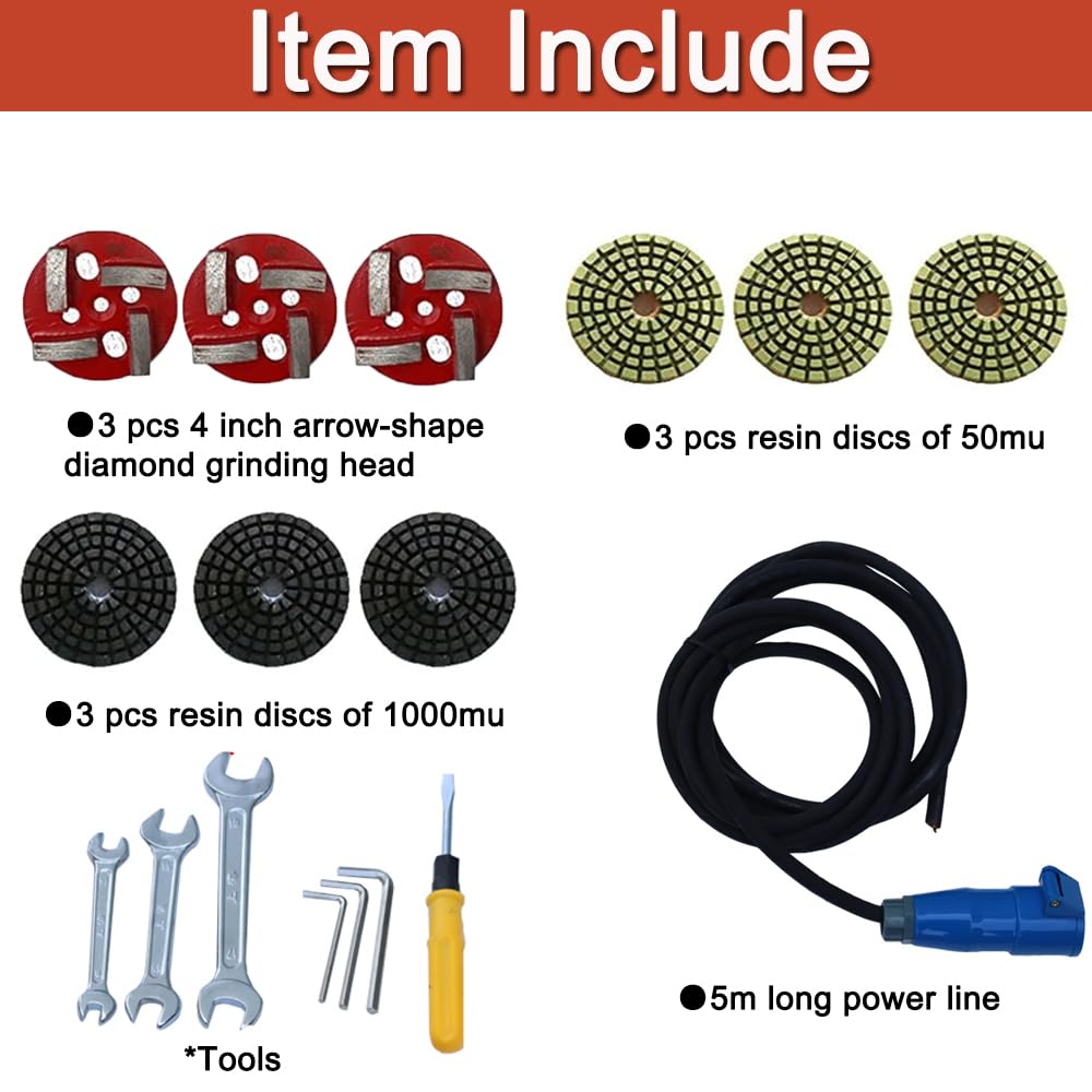 INTBUYING Concrete Floor Grinder Machine Hand-push Concrete Cement Ground Grinder Epoxy Terrazzo Marble Paint Removal Foldable Design Floor Grinder Grinding Machine 220v