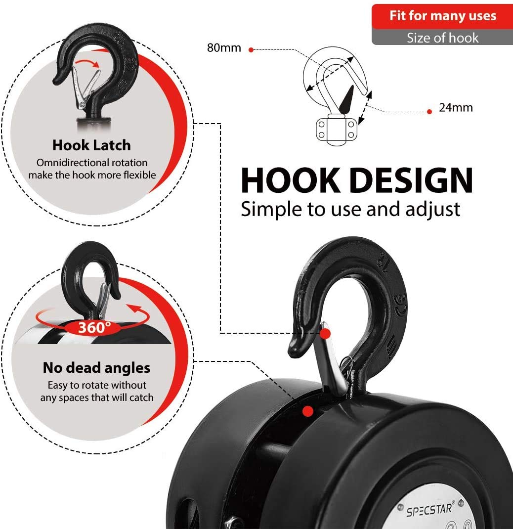 VIVOHOME 3-in-1 Electric Hoist, Powerful 110V Portable Winch with 660Lbs Loading Capacity with SPECSTAR Hand Chain Hoist 1 Ton 2200 Lbs Capacity 10 Feet with 2 Heavy Duty Hooks