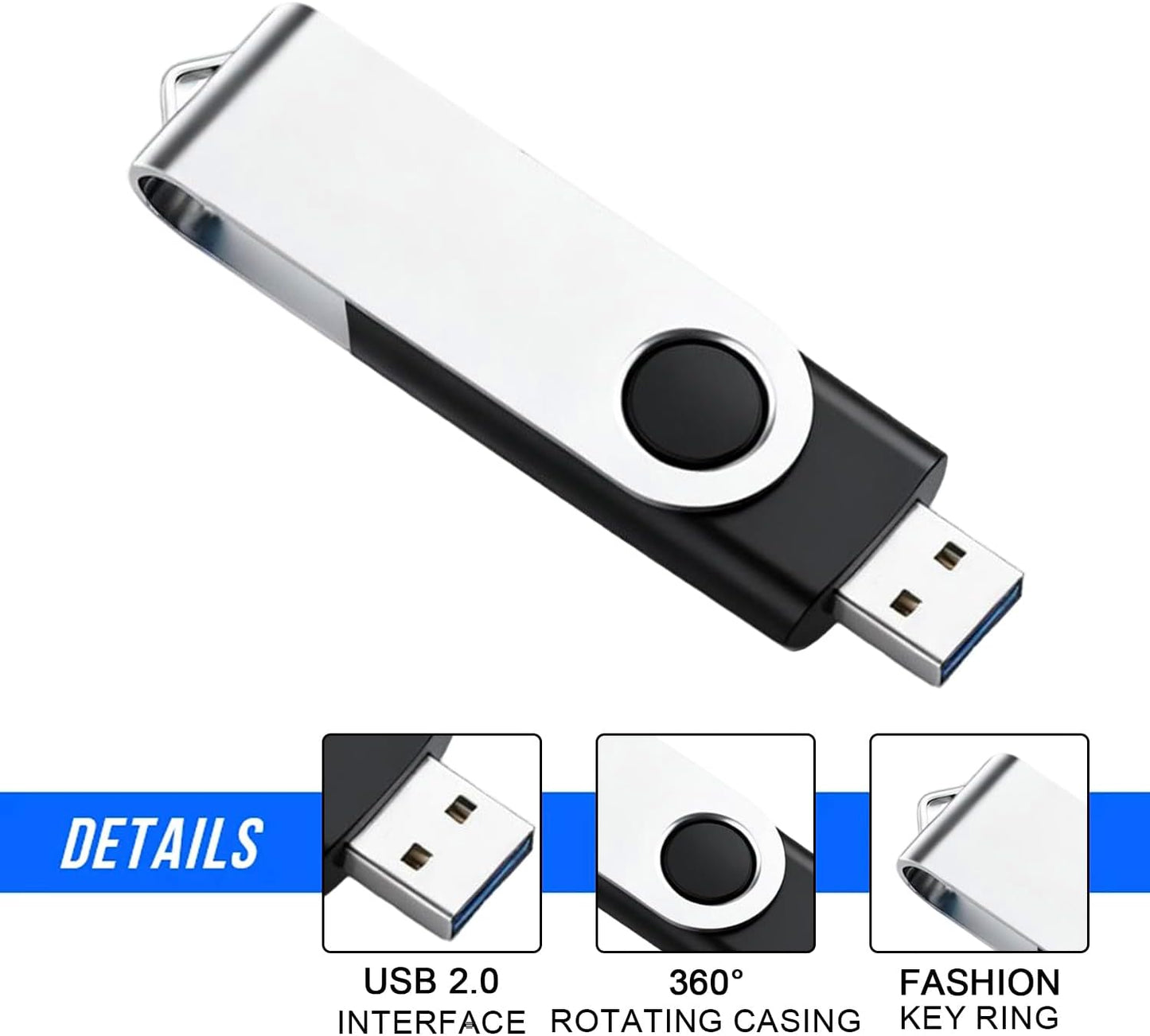 Bliksem 3 Pack 64GB 2.0 360 Black(3-Pack 64GB) USB Flash Drive with Type C Adapter and Storage Box USB High Speed Metal