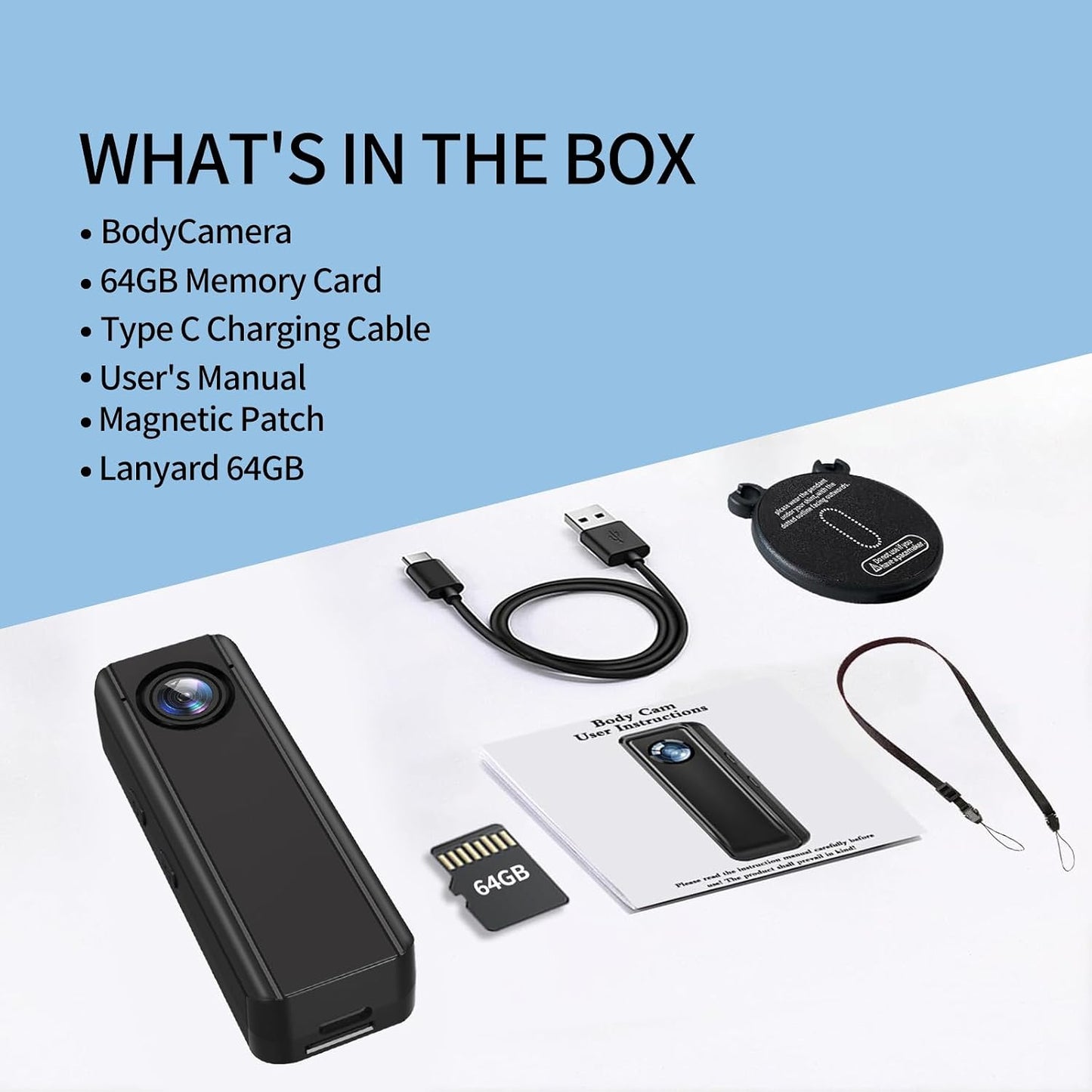 DBJIBF 64GB, 4K 30FPS Mini Body Camera Action POV Camcorder, Wearable Body Worn Cam with Audio and Video Recording