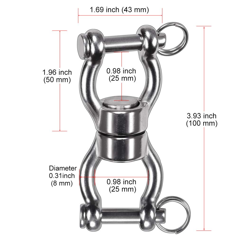 SELEWARE Silent Bearing Swing Swivel, 360° Rotational Device Hanging Accessory with Removeable Buckle for Tree Swing, Hammock Chair, Climbing Rope, Yoga, Kids Swing Swivel 1201LB Capacity