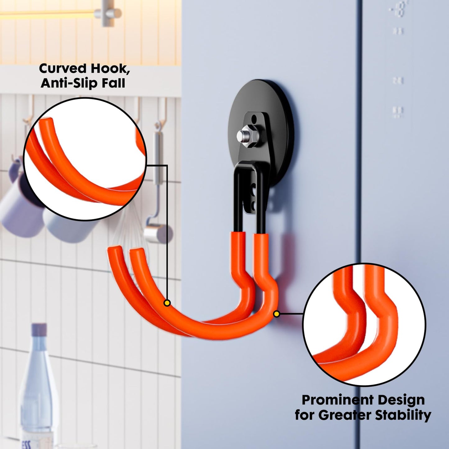 Lvoess Heavy Duty Storage Magnetic Utility Hooks Large Garage Magnet Hooks with Anti-Slip Coating for Metal Cabinet,Pegboard,Garage Shelve,Garden Tools (Orange4pro)
