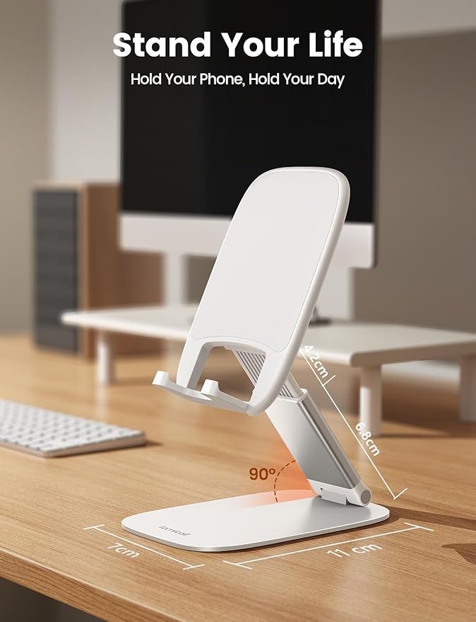 Lamicall Ultra-Thin Cell Phone Holder, Gifts for Fathers Day Men Dad Husband from Daughter Son Wife, White Cellphone Stand, Office Desk Gifts Accessories for iPhone Holder, Desk Organizer