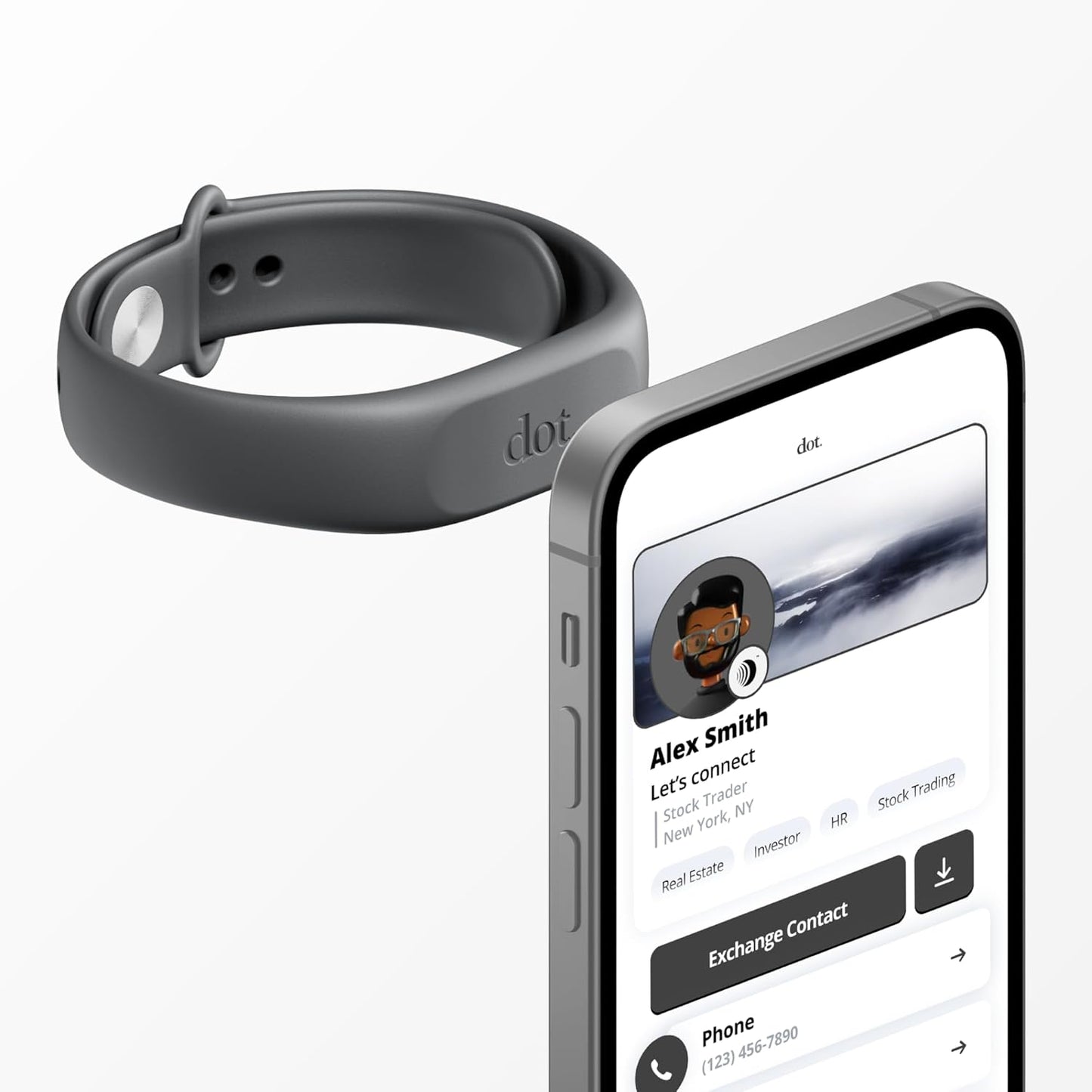 dot. Grey Digital Business Card Wristband - Tap & Share with iPhone & Android
