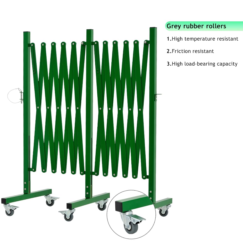 GYMTIME Industrial Expandable Metal Barricade, 16 Feet, Green, Folding Security Gate Safety Barrier with Casters, Flexible Mobile Barrier Gate, Adjustable Traffic Fence