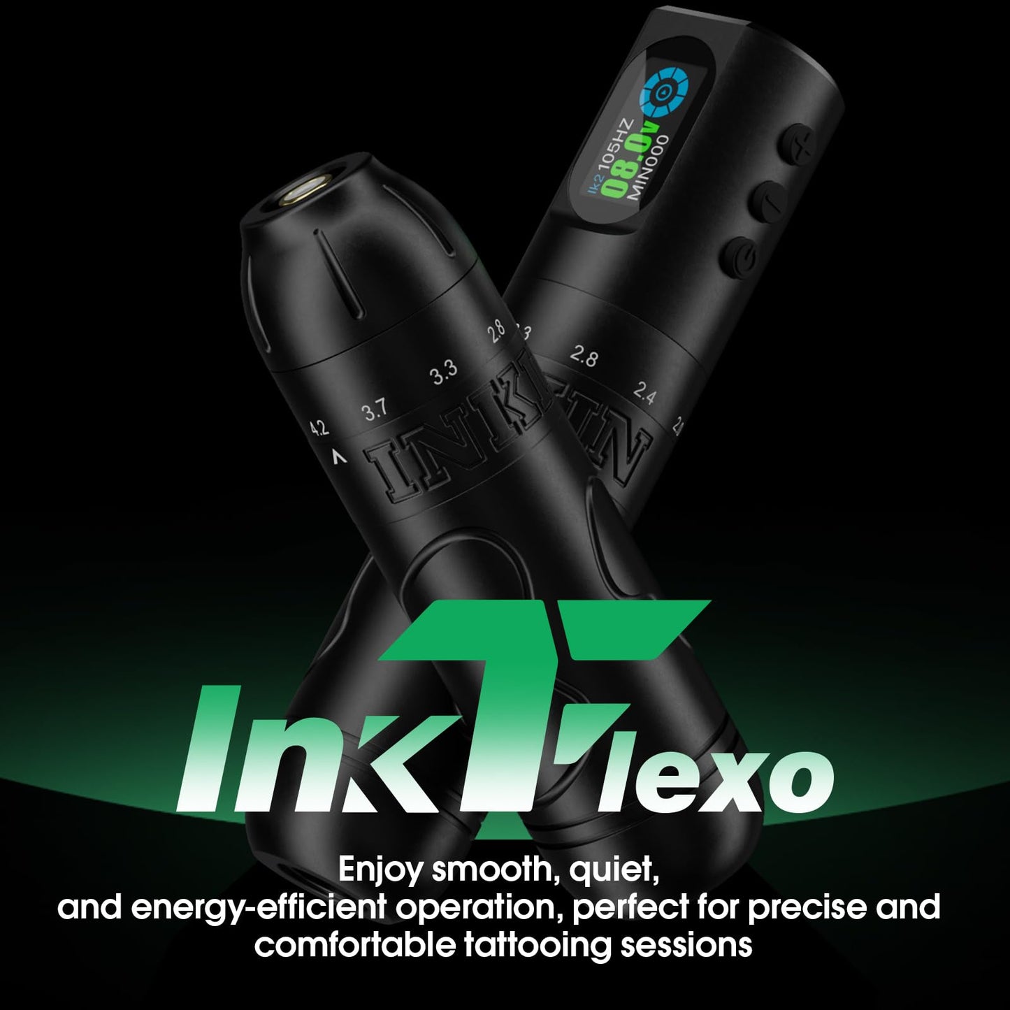 INKin Tattoo Gun Kit, Inkflexo Wireless Tattoo Machine with 2.0mm - 4.2mm Adjustable Stroke Length, Tattoo Machine Kit with 2Pcs Batteries 1600mah Power Supply and Revo Cartridge Needles Assorted