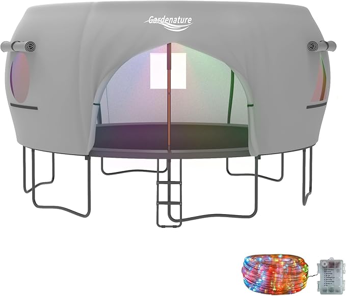 Gardenature 10FT/12FT/14FT Trampoline Tent(Tent Only), Fit Round Trampolines, Shade Cover with LED Light, Outdoor Trampolien Accessories, Anti-Tear