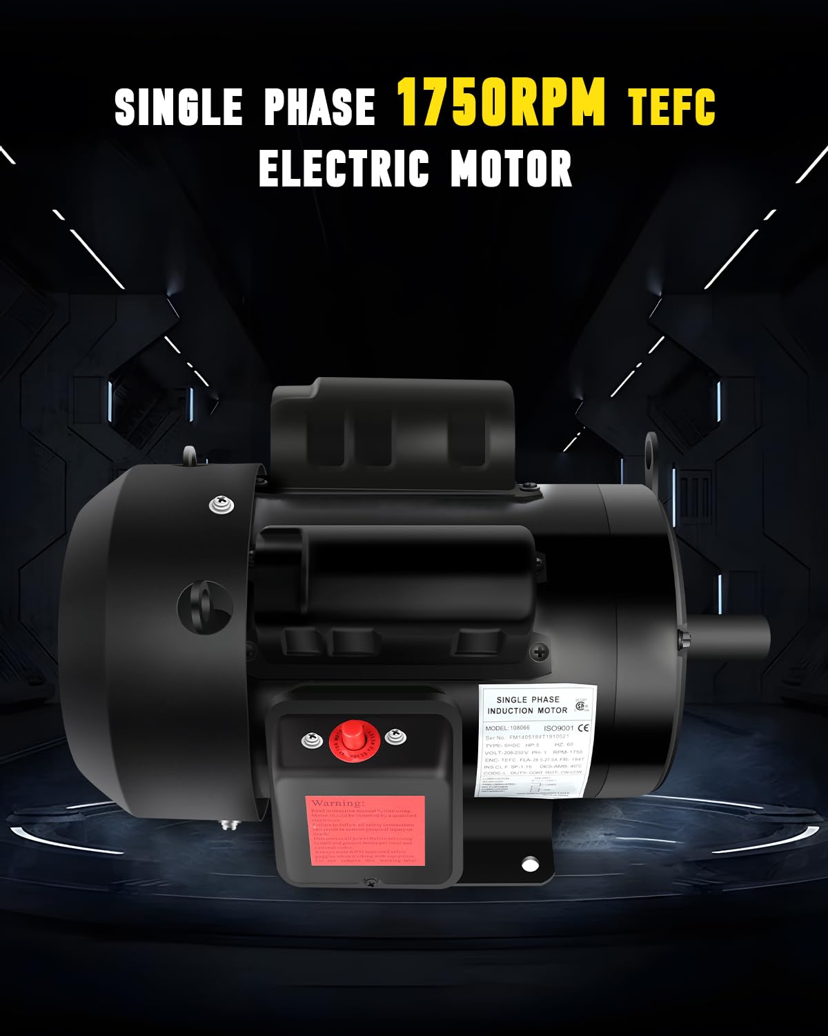 Air Compressor Motor 5HP, Industry AC Motor, Electric Motor 184T Frame Farm Duty Motor, 1750 RPM TEFC 208-230V 28.5-27.0 CW/CCW