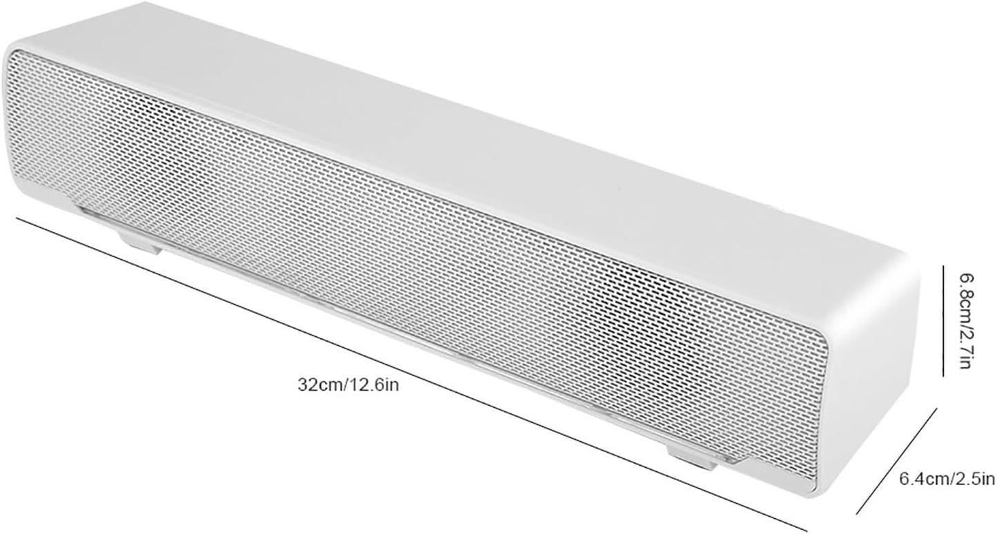 Beufee V-196 3.5mm 2.0 Computer Sound Bar, White USB Powered Input Channel Stereo Soundbar with Volume Knob and Blue