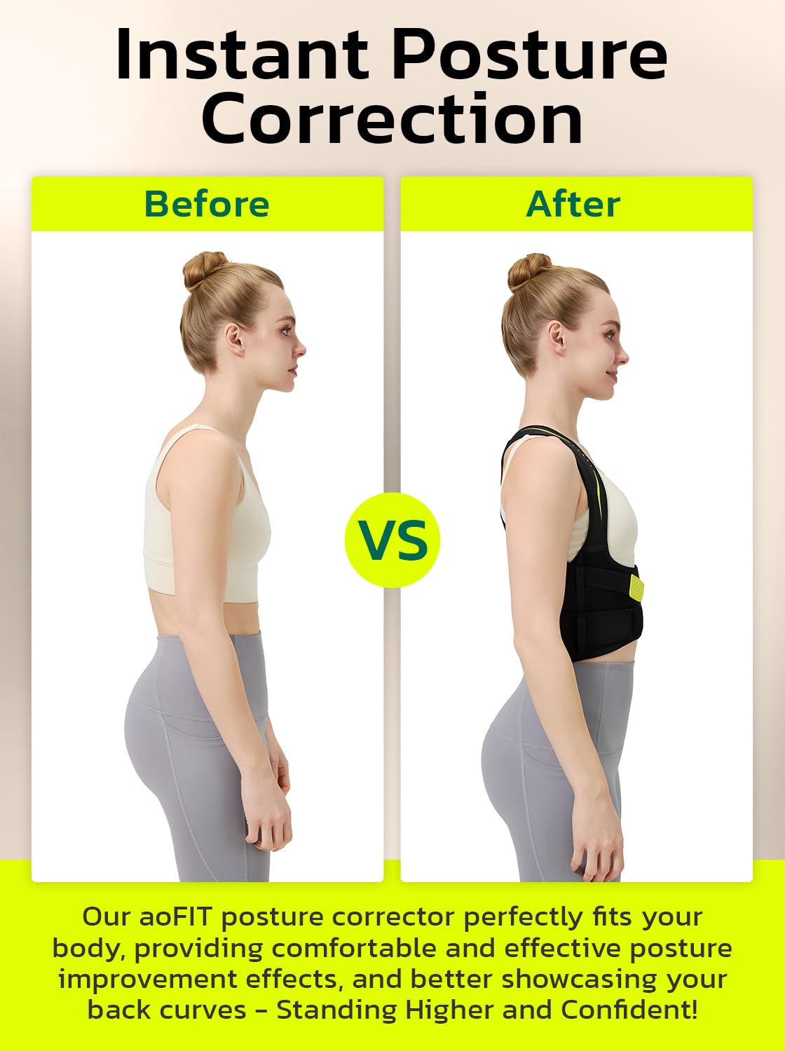 aoFIT Posture Corrector for Women：Adjustable Back Brace for Pain Relief & Back Straightener Improve Rounded Shoulders, Hunchback Correction, Back Support with Fashionable Design Black (Medium)