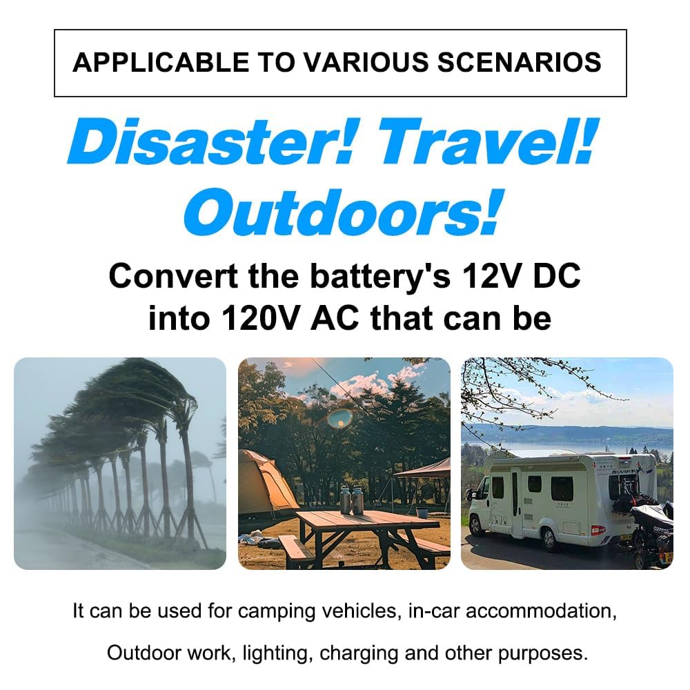 5000 Watt Pure Sine Wave Power Inverter, 12V DC to 110V/120V AC Converter 10000W Peak, with Remote Control LCD, 4 AC Outlets & USB Port & Hardwire Terminal, for Car Truck RV Camping Solar System EPS