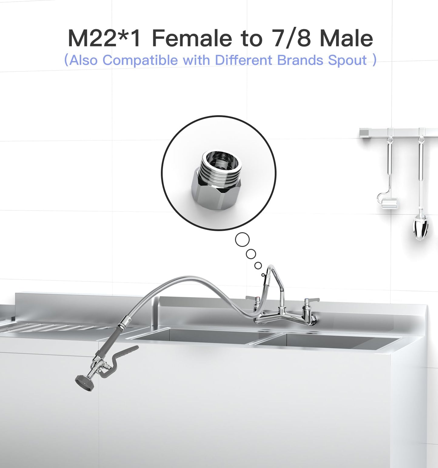 BESTJEEF Pre Rinse Spray Valve with 45” Stainless-Steel Hose,1.42 GPM Pre Rinse Sprayer Commercial Sink Sprayer with Ergonomic Handle Commercial Faucet Parts,Fit for Dish Washing Spray （Gray）