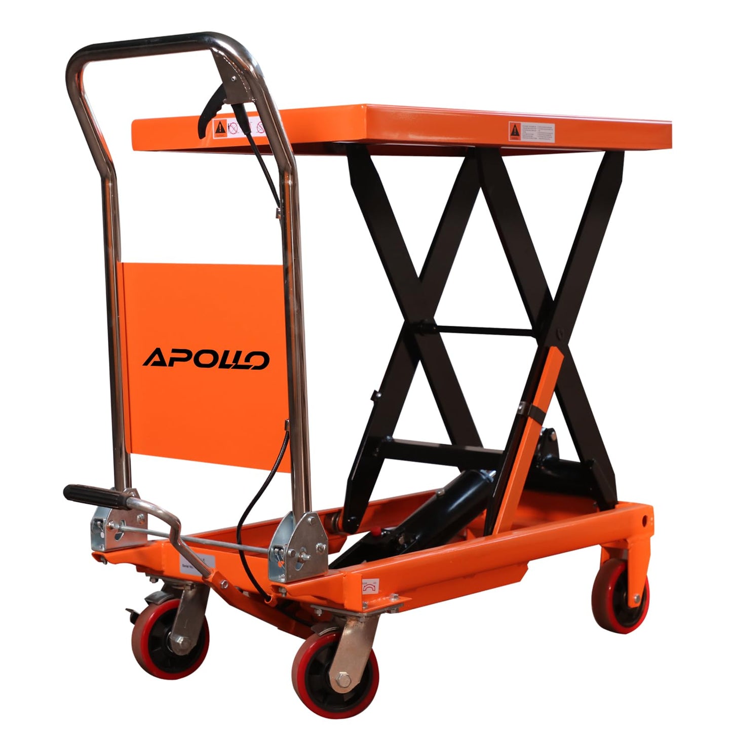 APOLLOLIFT Hydraulic Lift Table, 1100lbs Capacity 35.4" Lifting Height, Single Scissor Lift Table Cart with 4 Wheels and Safety Back Guard for Material Handling and Transportation, Orange