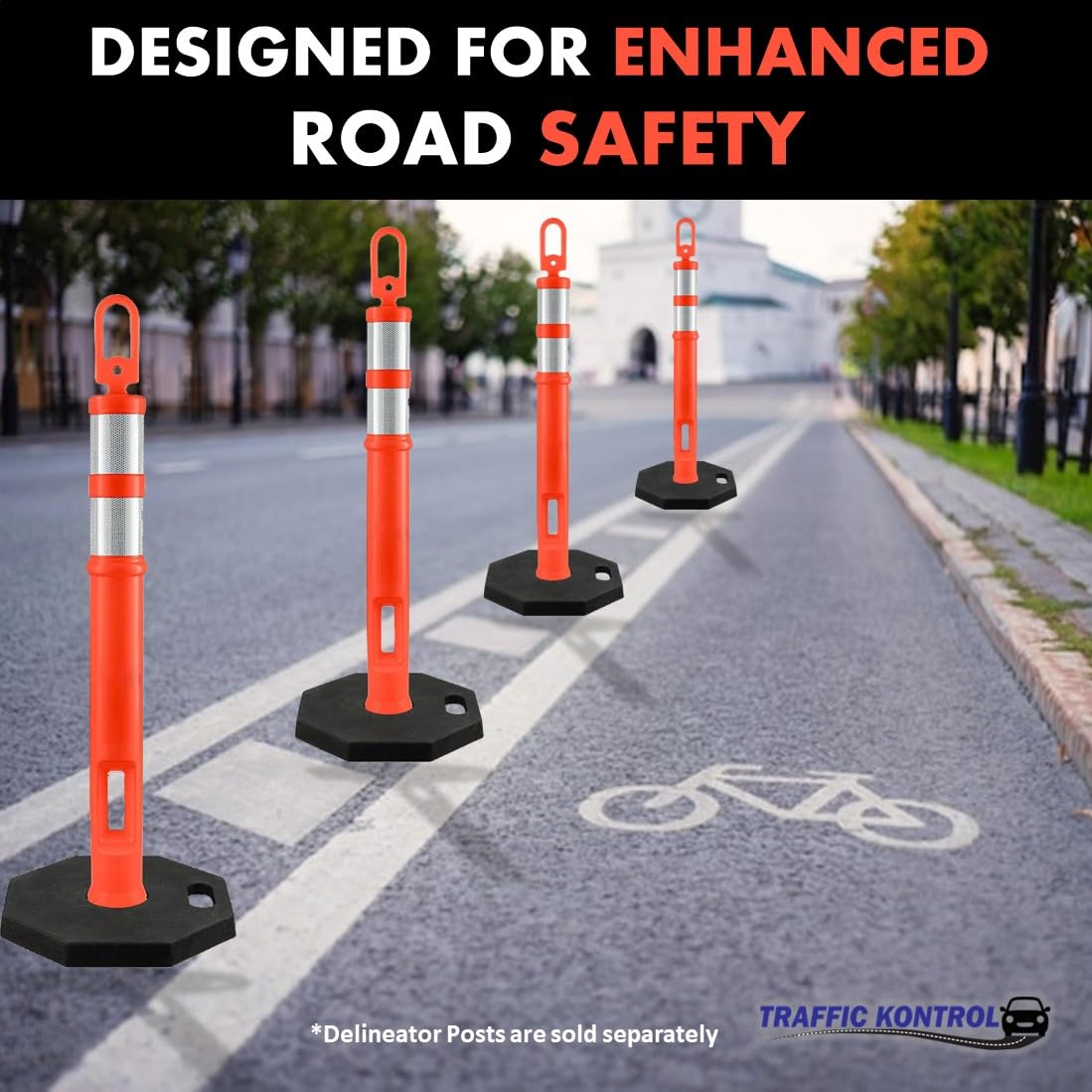 Traffic Kontrol 12 Lbs Black Rubber Base for Traffic Delineator Post – Pack of 10 Weighted Bases for Industrial, Road, Parking Lots, Driving, Construction Safety