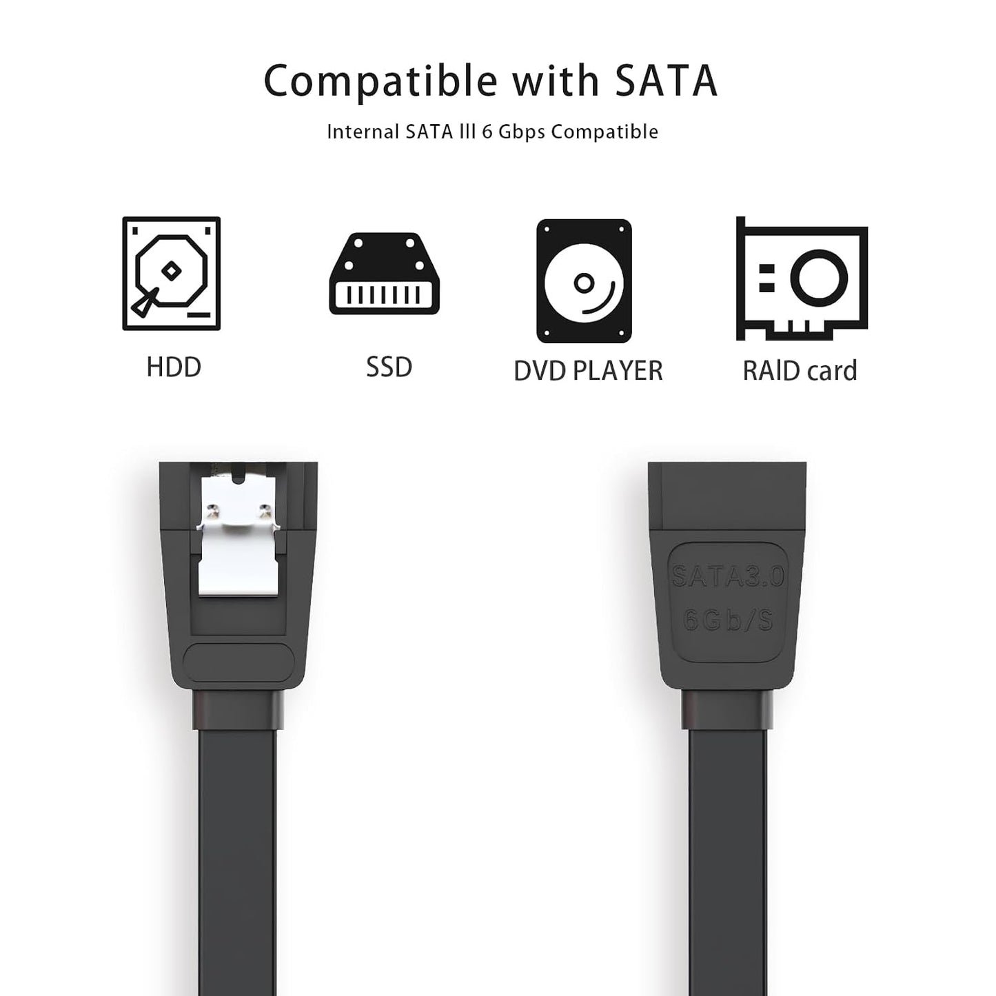 Mbiydeg Data,3 6Gbps 15 Inch SATA Cable III for SSD HDD PCS Straight Angle Sata Data Cable Compatible for SATA Hard
