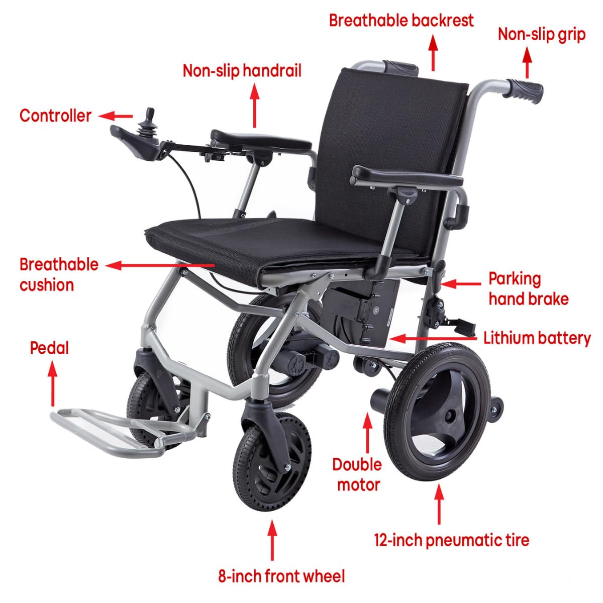 Rubicon DX04 World’s Lightest 30 lbs Foldable Electric Wheelchair – Portable Travel Power Chair – Airline Approved – Compact Lightweight Mobility Chair for Adults – 10 Mile Range (Model4)