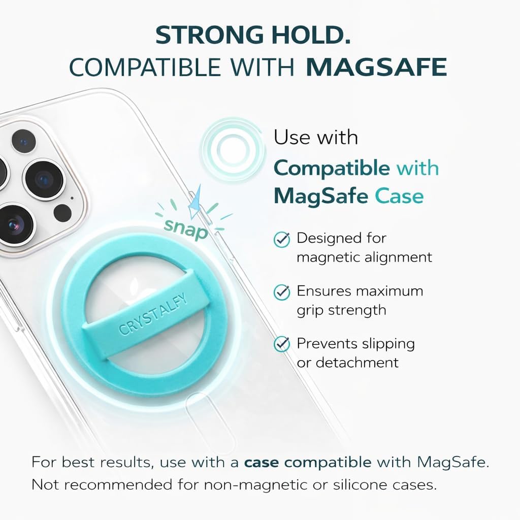 CRYSTALFY Grips by Rose Quartz Crystal Magnetic Phone Ring Grip Silicone Slim Phone Holder with Swappable Natural