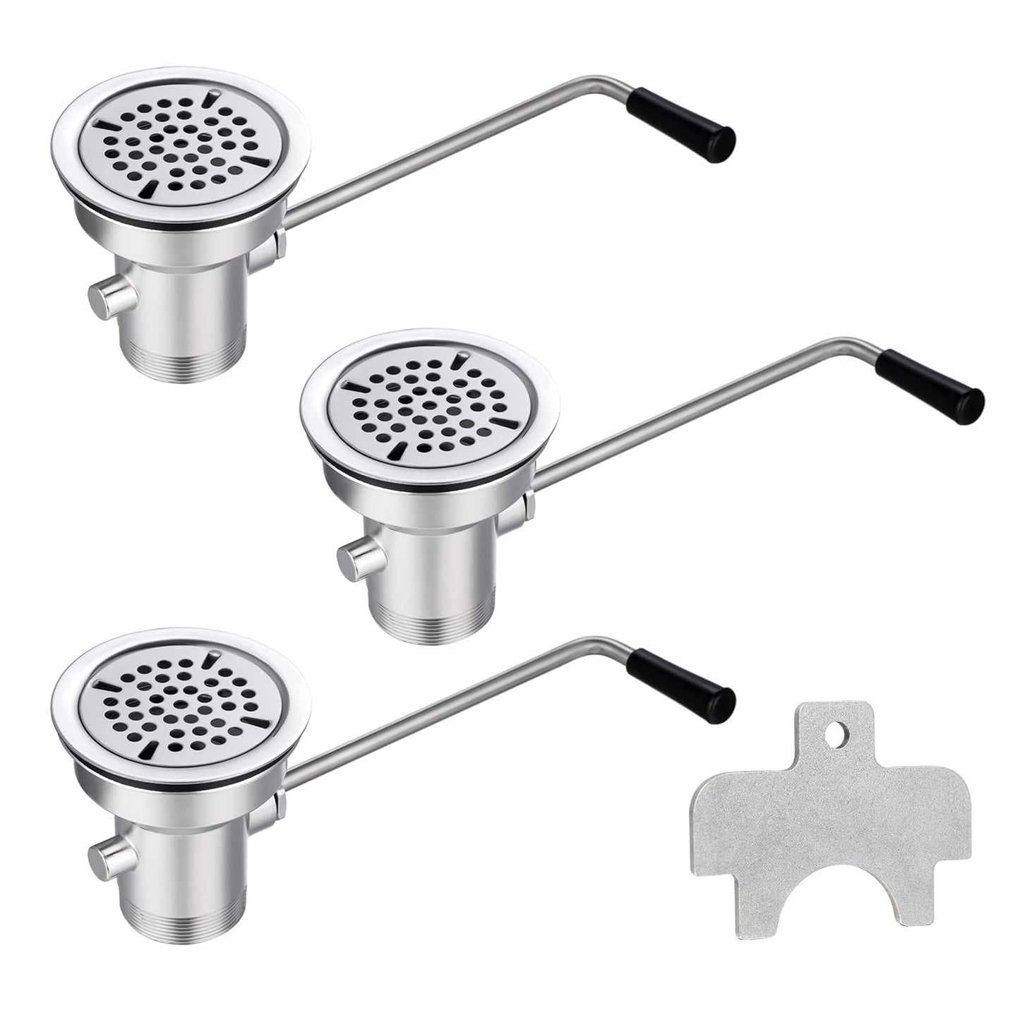 3-Pack of Commercial Sink Drains(Without Overflow Inlet) + 1-Pack Installation Tool