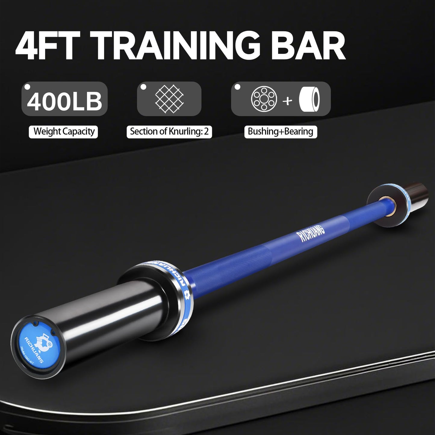 Olympic Barbell 4FT 22LB – 2" Weightlifting Bar for Home Gym Fitness, Squats, Deadlifts, Hip Thrusts, Bench Press, Strength Training – 400LB Capacity – Blue