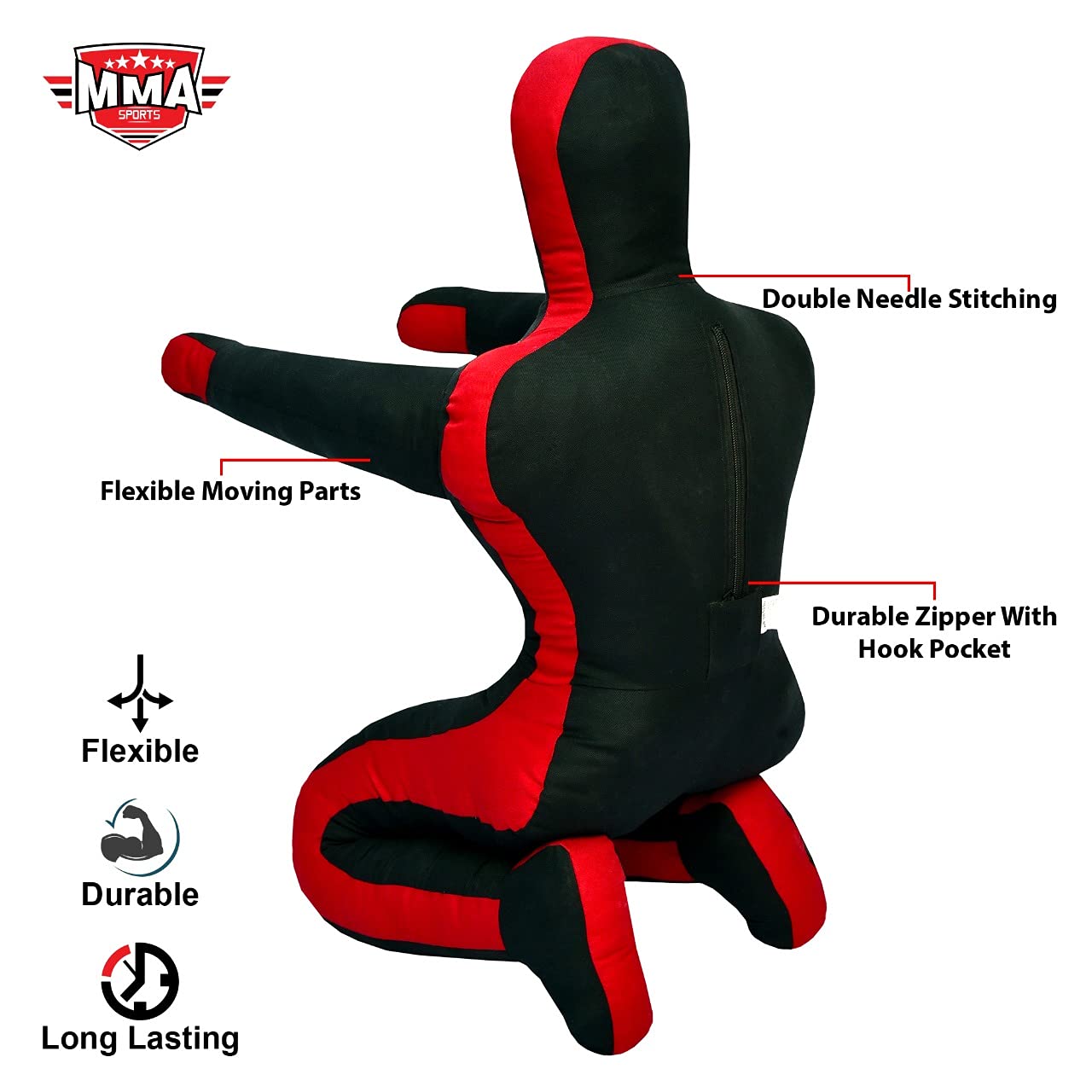 MMA SPORTS Grappling Dummy BJJ Jiu Jitsu Hands Front Judo Punching Bag Wrestling Dummies (Sitting 5 FT / 60 in ) - UNFILLED, Black