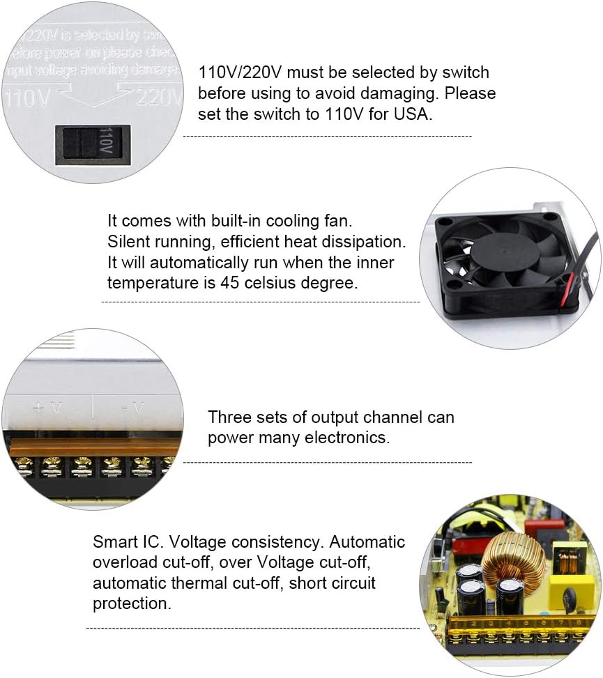 12V 30A 360W 12 30 110V 240V 3D SHNITPWR Power Supply AC to DC Adapter Volt Amp Switching Power Converter Transformer