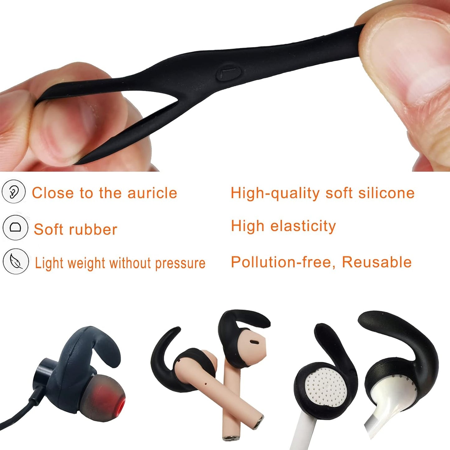 Vezukv (2Black-M) Earbuds Replacement Tips Soft Silicone Earbud Locks Sport Grips Earphones Stabilizer Fins Wings Tips