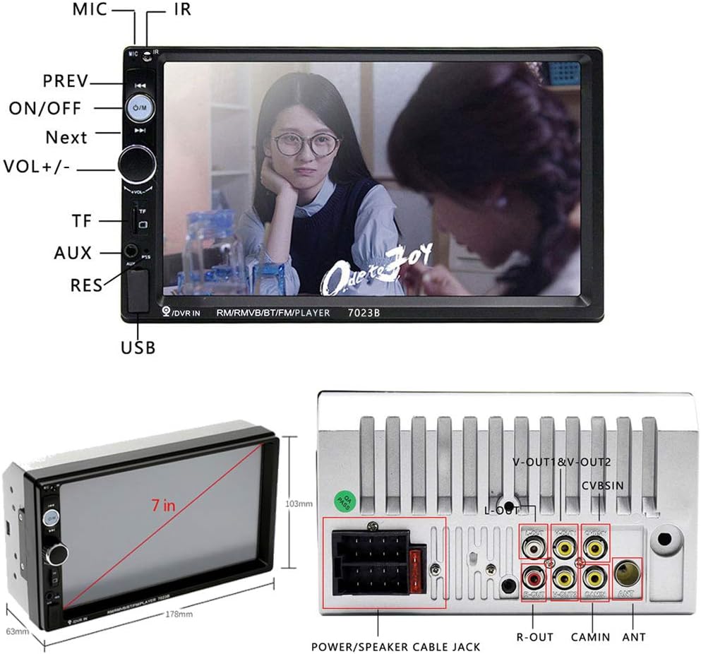 EKAT 7 Inch MP5 Double Din Car Stereo Receiver Bluetooth Touch Screen Car Radio Head Unit Video Digital Player Support