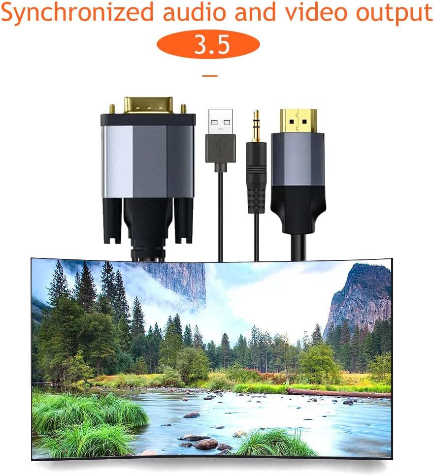 Tianle 3.5mm 1m/3.3FT VGA to HDMI Adapter Cable with Audio, Active Male VGA to HDMI Out Lead Video Adattatore Cord