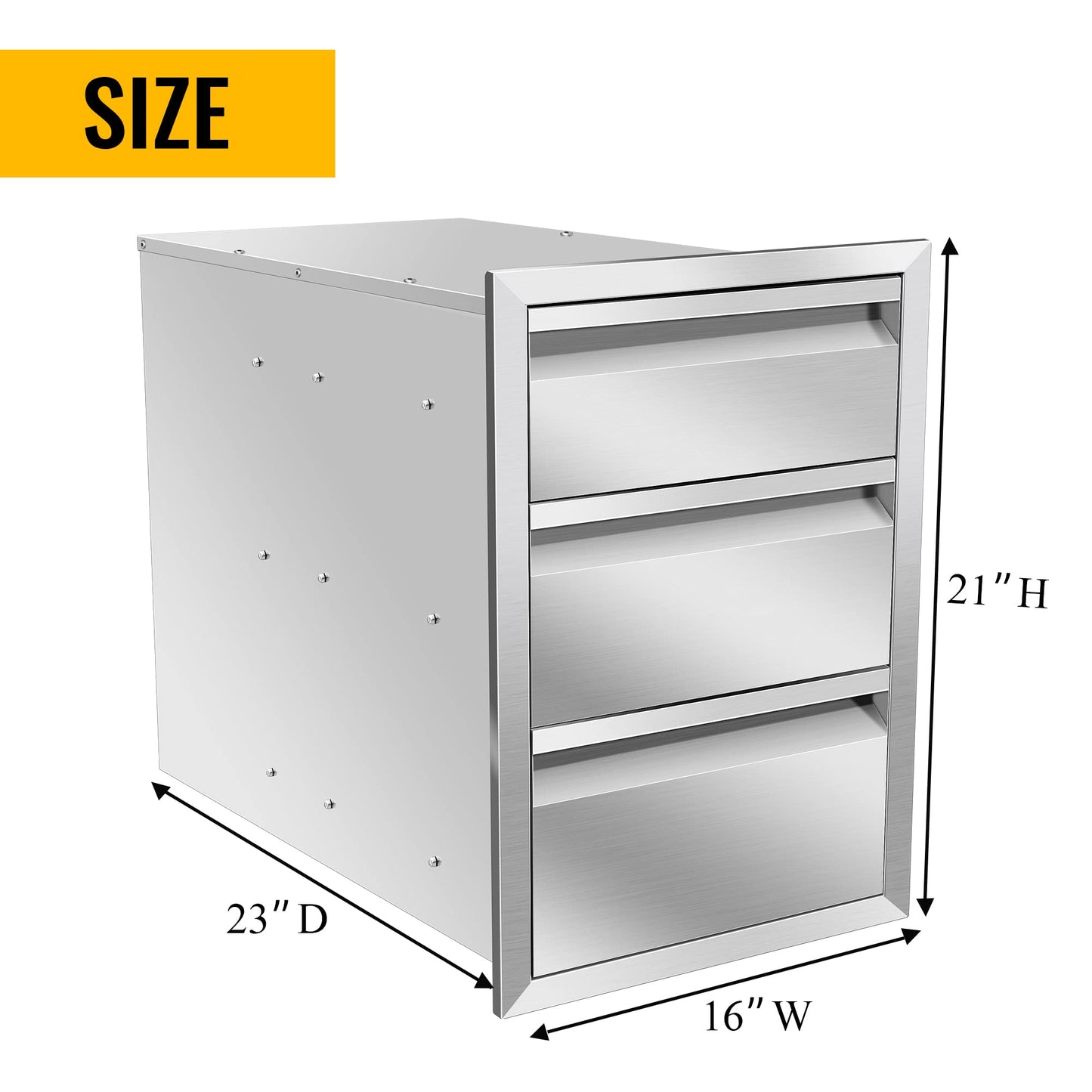 Outdoor Kitchen Drawers 16" W x 21" H x 23" D Inch Stainless Steel Flush Mount BBQ Triple Drawers for Outdoor Kitchen Island, or Patio Grill Station