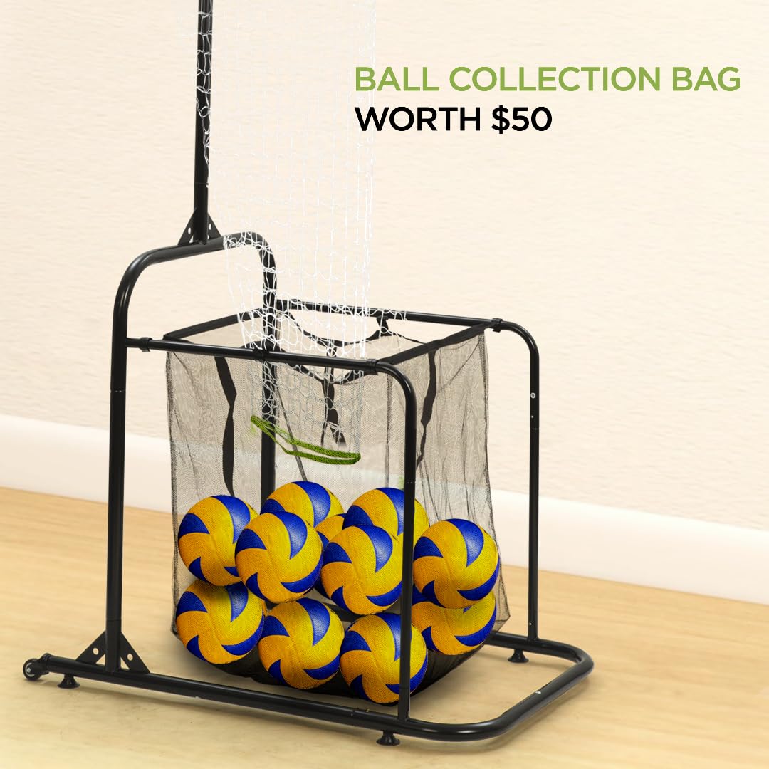 Volleyball Setter Training Equipment Volleyball Setting Trainer Setter Net with 2 Target Hoop Size 5 Angle and Height Adjustments Ball Collection Bag