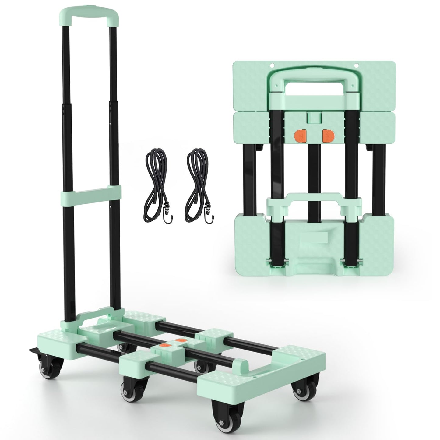 Voipvvii Folding Hand Truck 500lbs, Portable Heavy Duty Dolly Cart, 6 Wheels Collapsible Luggage Cart with 2 Elastic Ropes - Compact Trolley Cart for Easy Moving - Ideal Hand Cart for Travel and More