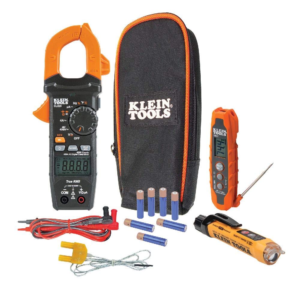 Klein Tools CL320KIT HVAC Kit for HVAC Testing; Digital Clamp Meter, Non-Contact Voltage Tester, and Infrared/Probe Thermometer & Rare-Earth Magnetic Hanger no Strap