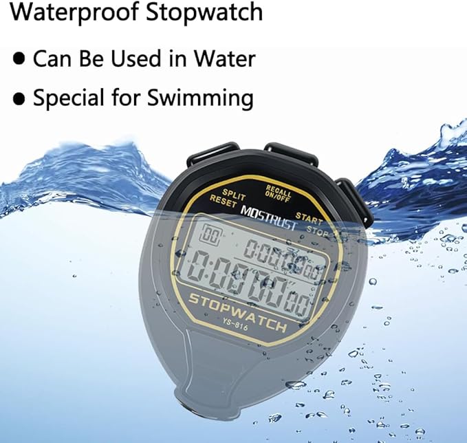 Digital Simple Stopwatch, 1/30 Lap Basic Stopwatch, No Bells, No Clock, No Alarm, Silent, Child Friendly, ON/Off for Swimming Coaches Kids