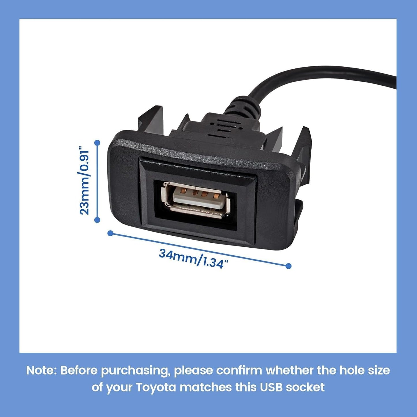 RAV4 (34*23mm) Anina USB Port Car Charger for Toyota, Male to Female USB Power Socket Adapter, Panel Flush Mount