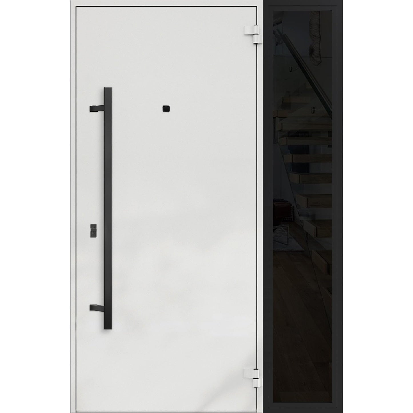 VDOMDOORS Front Exterior Prehung Steel Door/Deux 6072 Black Enamel/Side Exterior Window Sidelite/Entry Metal Modern Painted W36+16" x H80 Left Hand Inswing