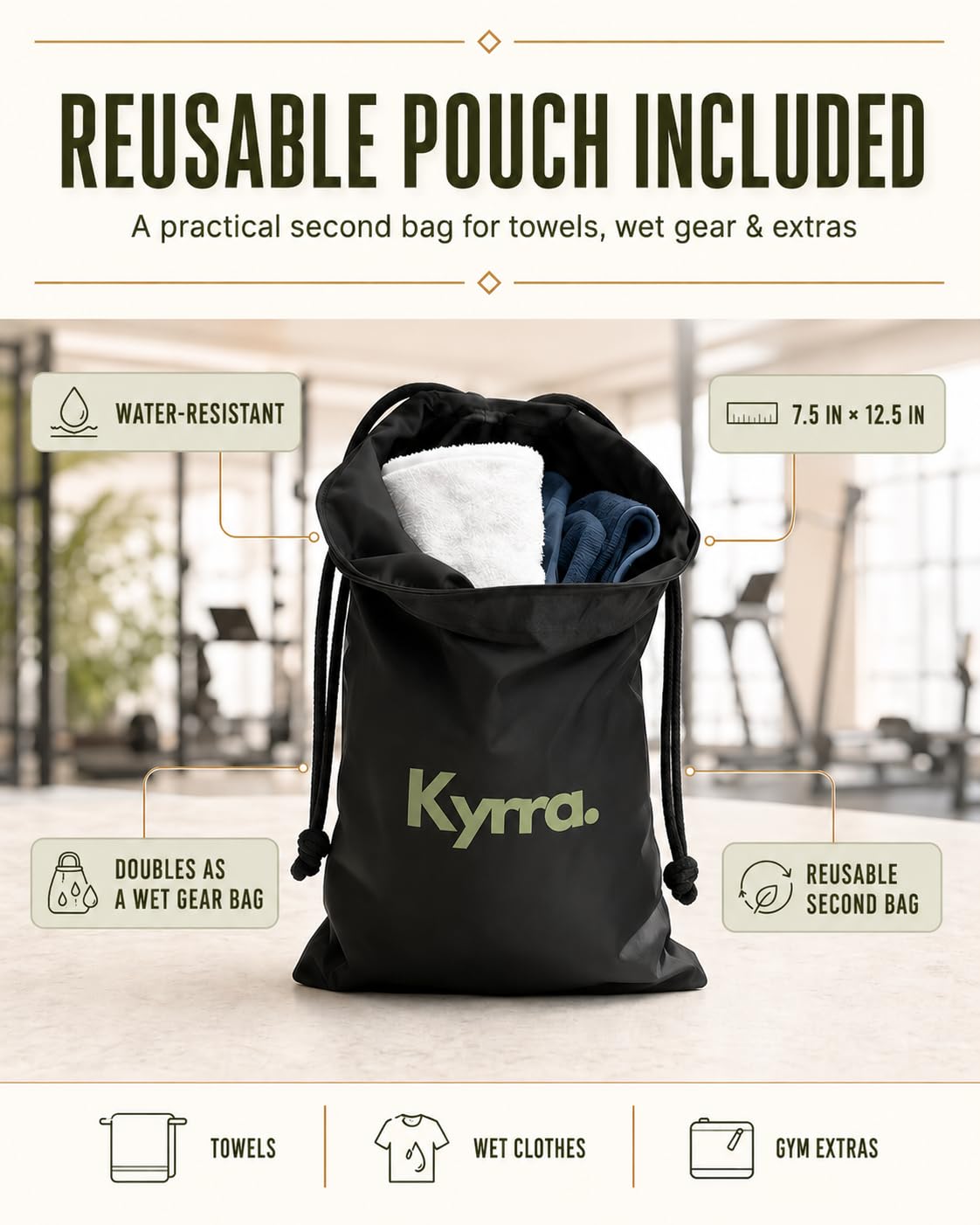 kyrra. Magnetic Gym Bag with Water Bottle Holder Crossbody Bag Strong Magnetic Attachment Fits 40oz Bottles Phone Pocket & Bonus Pouch Gym Accessories for Men and Women