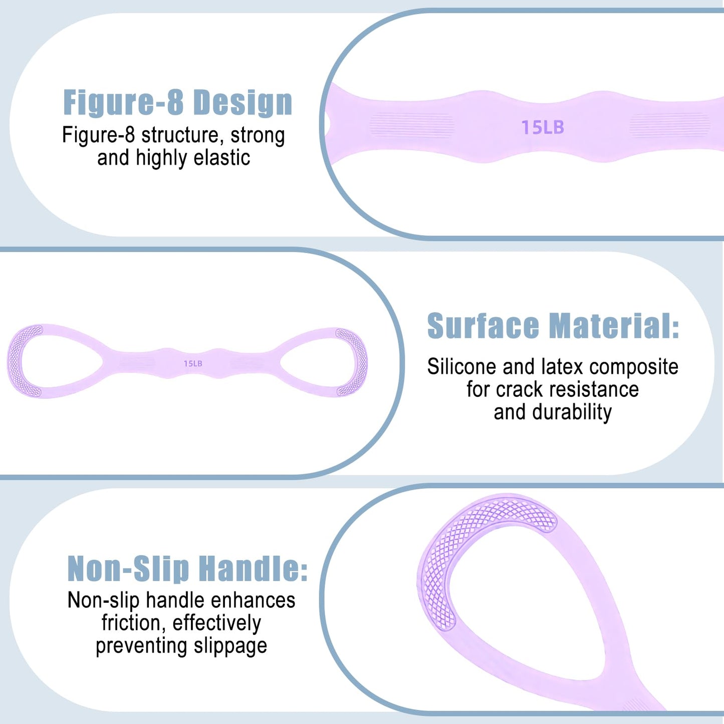 Arm Resistance Bands,8 Shaped Resistance Bands with Handles for Shoulder, Back & Arm Workout,15lb Rubber Pull Rope for Women and Men,Yoga Pilates Home Fitness Equipment (Purple)