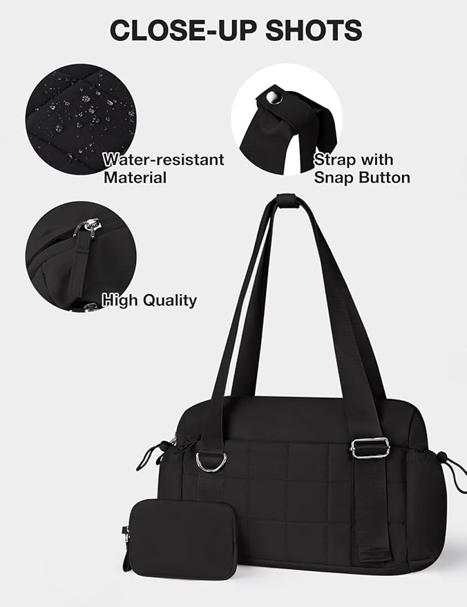 VUUDH Puffy Mini Gym Bag for Women, Carry On Multi-Pocket Water-Resistant Duffel, Lightweight Sports Bag for Fitness, Work, Travel, Daily Commute,Black