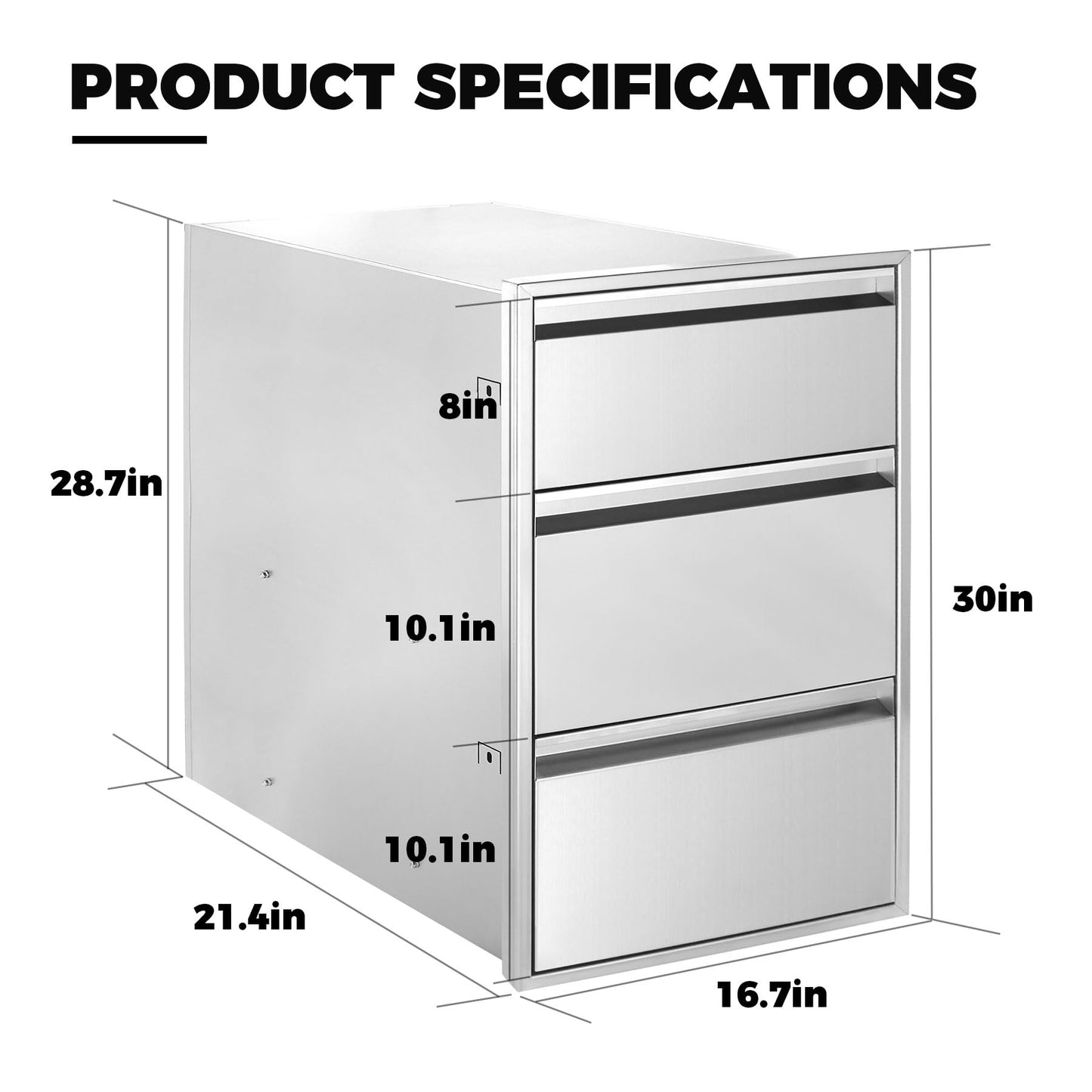 POPMOON BBQ Outdoor Kitchen Drawer W16.7 x D21.4 x H29.8 Inch Triple Access BBQ Drawers Stainless Steel Access Drawer for BBQ Island and Outdoor Kitchen