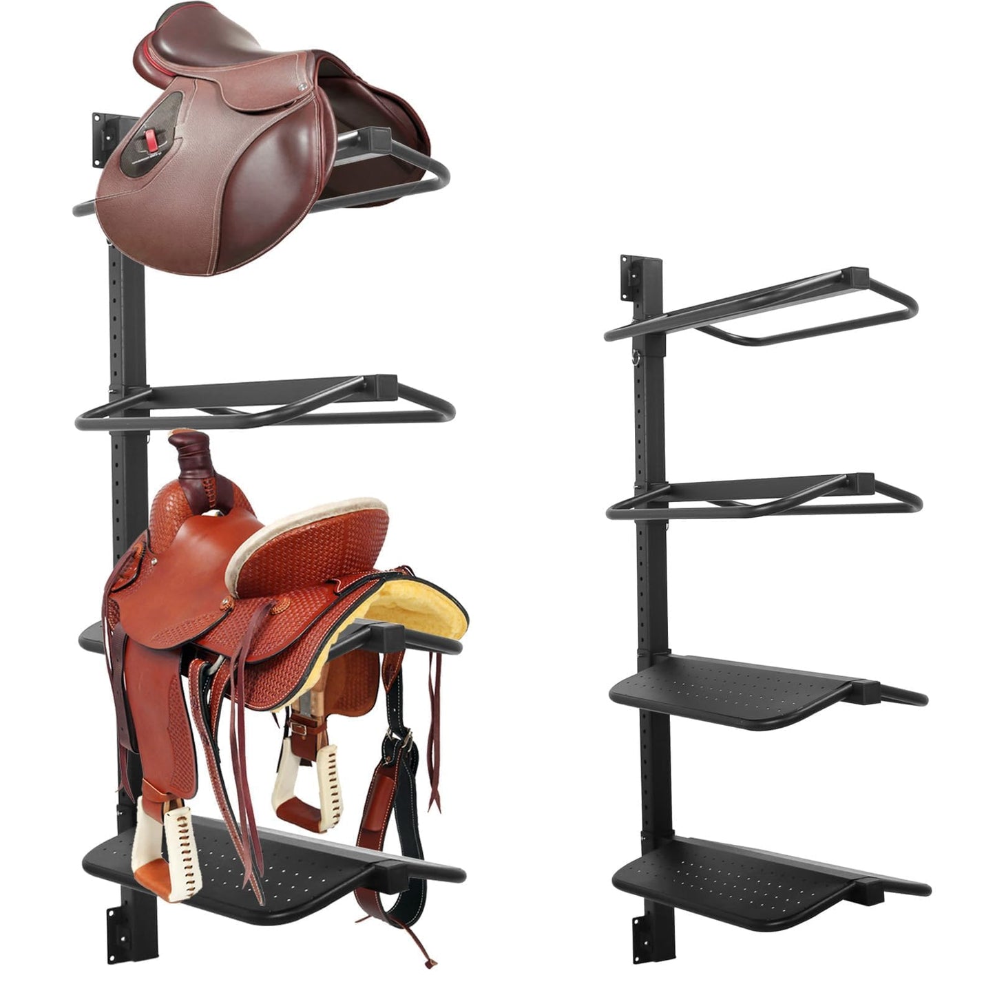 Sidasu 4 Tier Saddle Rack Wall Mount,Heavy Duty Horse Tack Storage for Western and English Saddles - Supports to 250LB, Holds Tack, Pad, Accessories etc for Horses