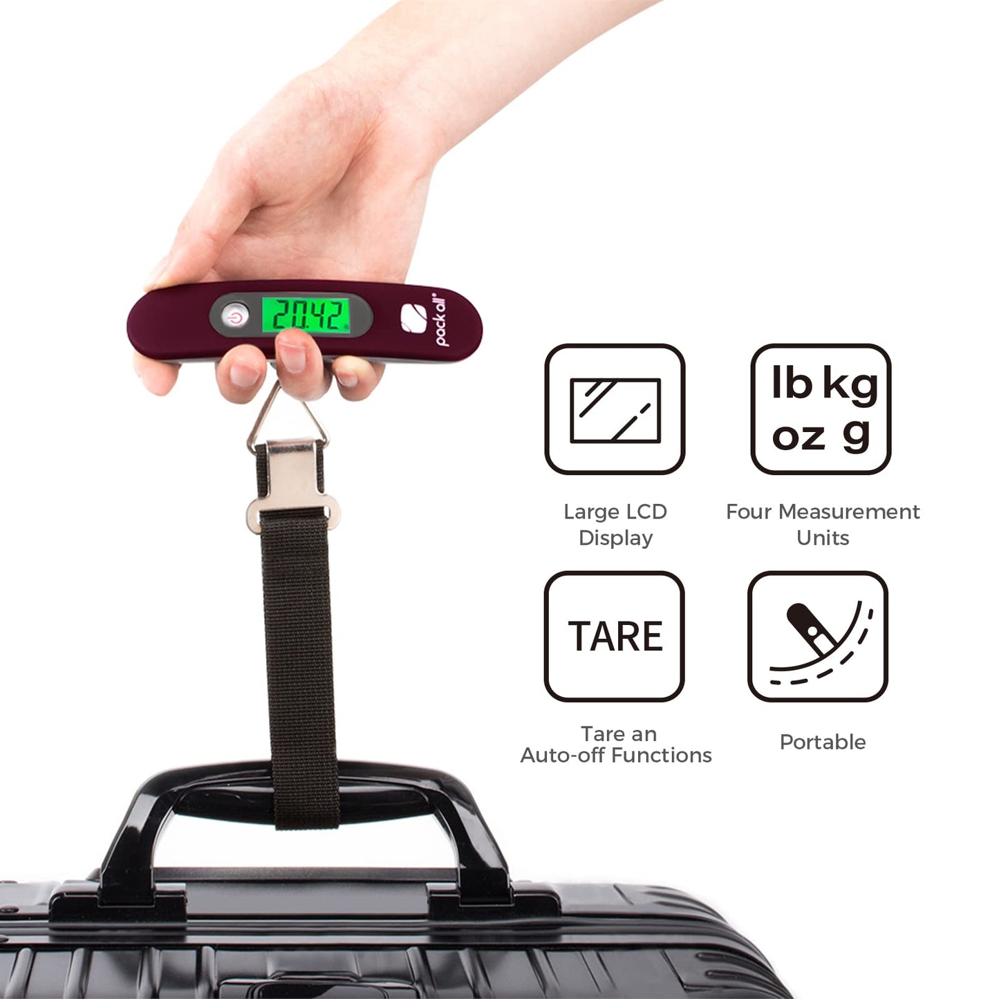pack all Travel Accessories Bundle | TSA Cable Locks(4 Pack) & 88 Lbs Luggage Scale(Red)