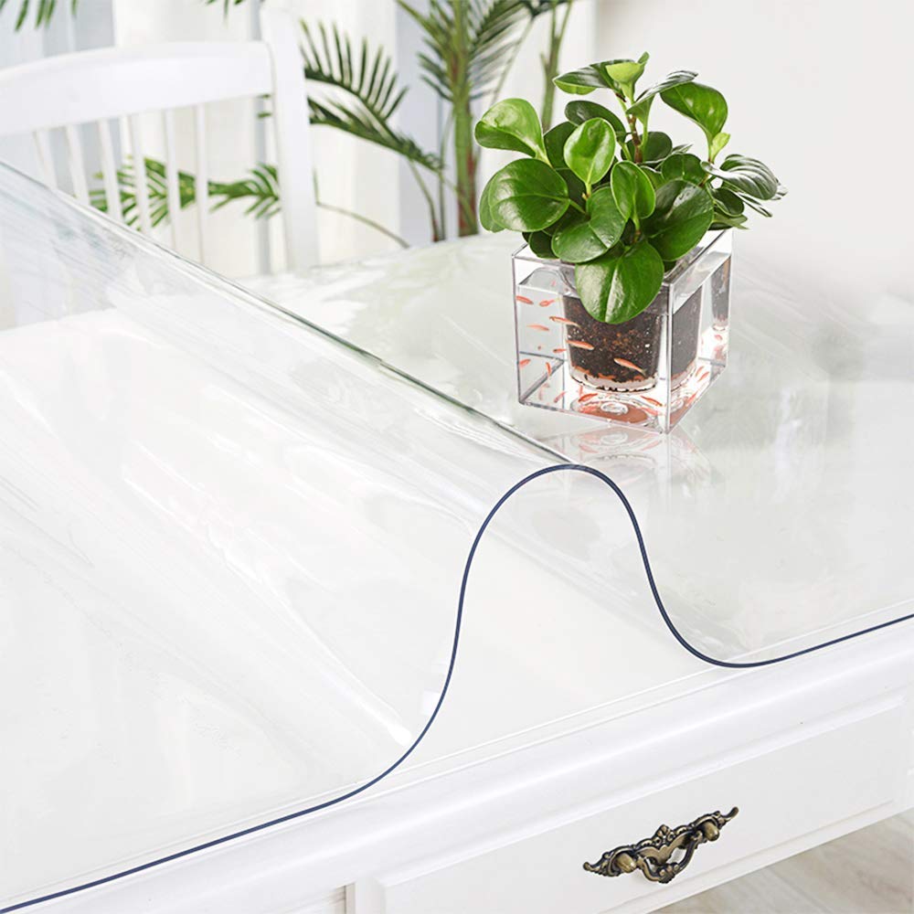 48 X 60 Inch Wooden Furniture Protector Table Cover Clear Plastic Vinyl Tablecloth Eco Dining Coffee Kitchen Tabletop Office Desk Protective Covers PVC Protection Pad Wipeable Waterproof Table Cloth