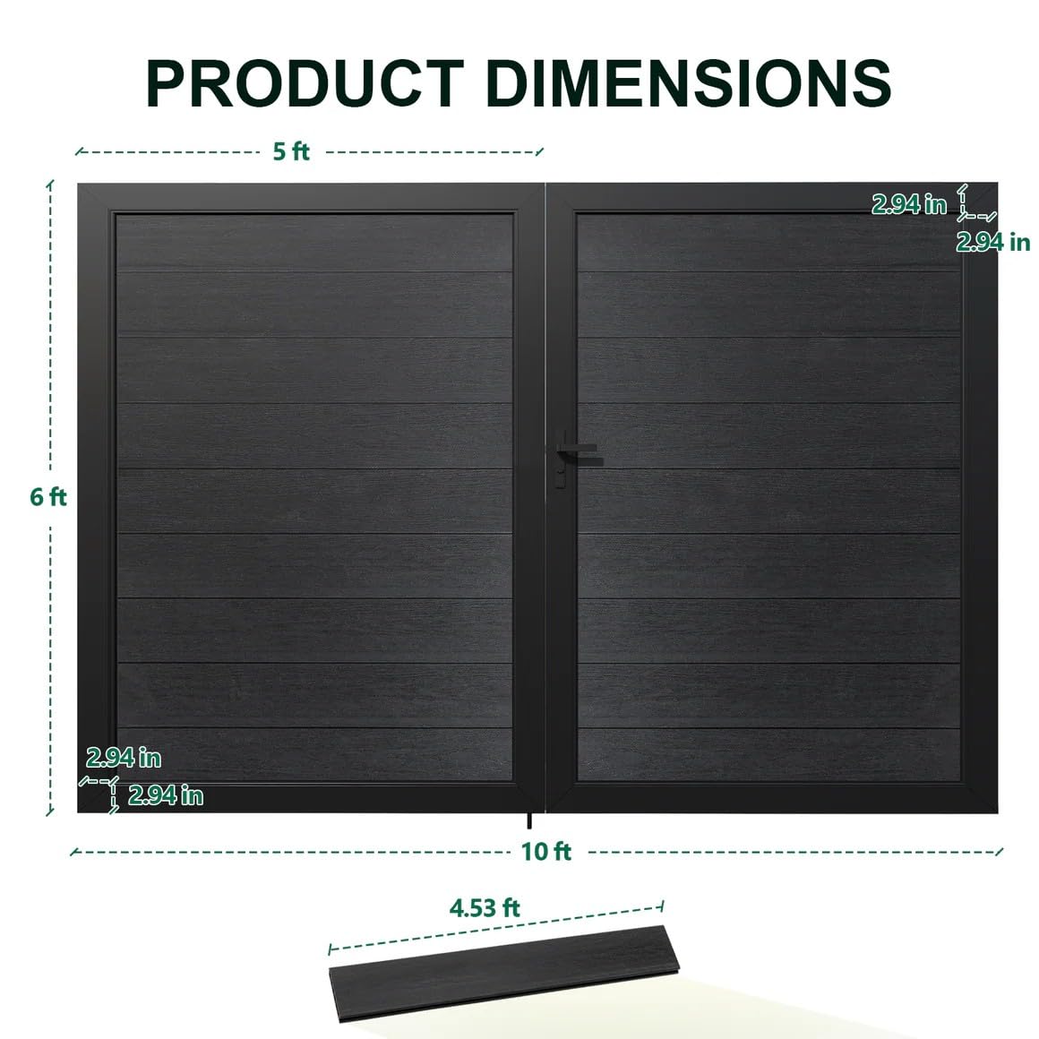 Mondaria 6ft(H)*10ft(W) Wood Plastic Composite Gate for Privacy Fence, Double Fence Gate with Metal Frame and Knob Kits, Grey (Without Post)