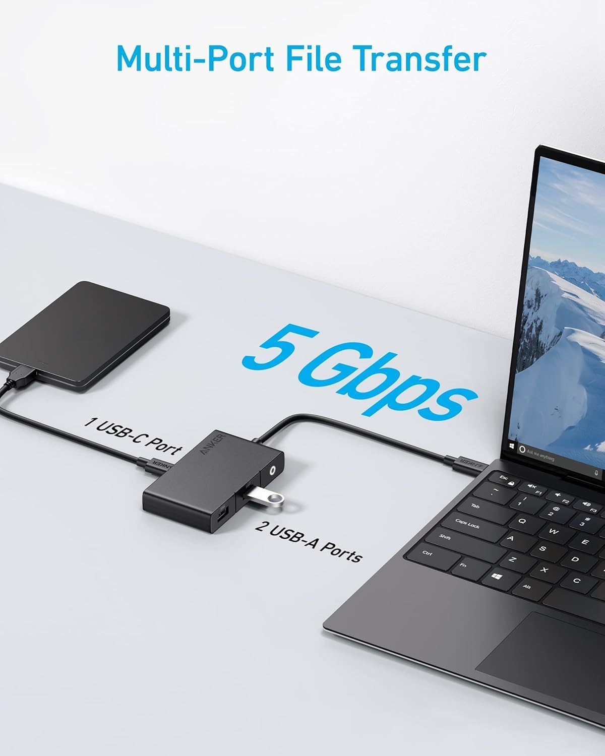 Anker 332 (5-in-1, 4K 4K 2 3.0 USB C Hub HDMI) Adapter Expand USB-C Laptop with HDMI, USB-A Ports, SD/TF Card Readers