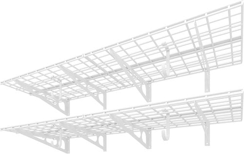 FLEXIMOUNTS 2-Pack Garage Shelving - 24"x72" Wall Storage Rack with Hooks | Classic White Finish
