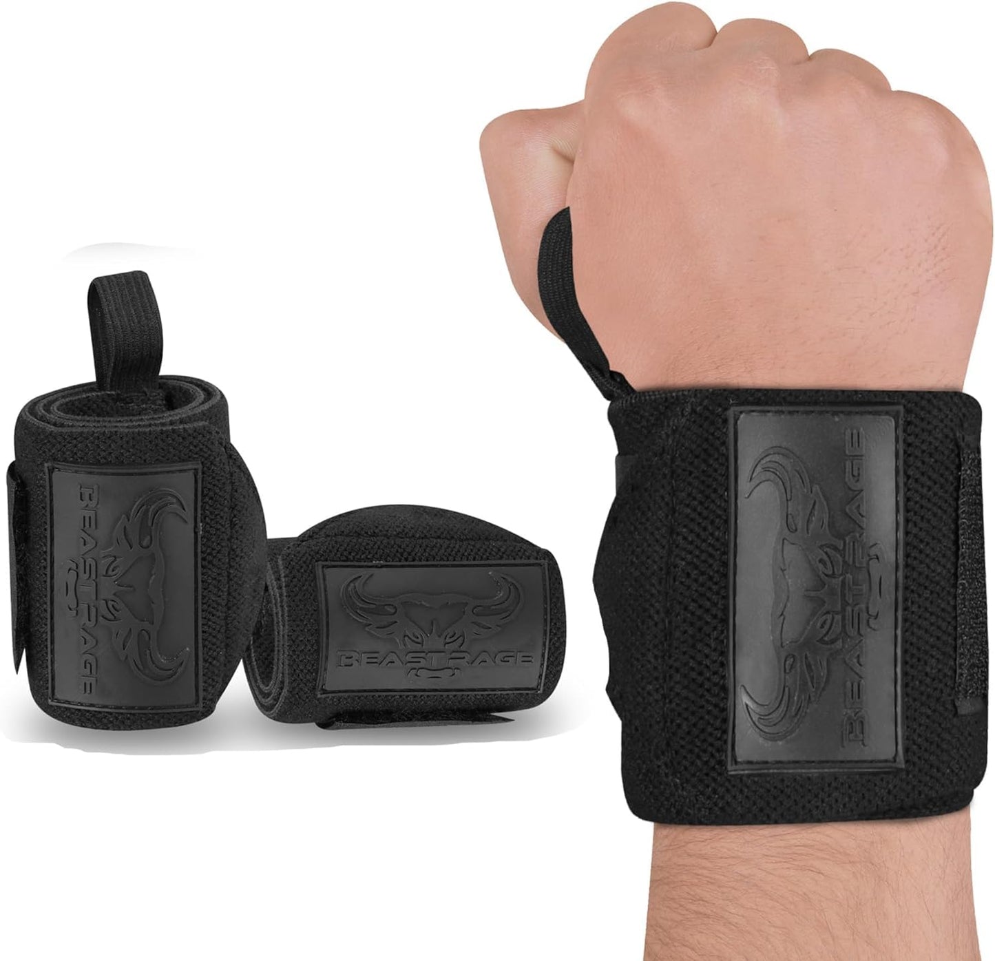 BEAST RAGE® Wrist Wraps for Weightlifting Adjustable Lifting Straps & Wrist Straps with Thumb Loop for Enhanced Gym Support, Wrist Support for Powerlifting, Bodybuilding, Strength Training and Gym workout (Black BR)